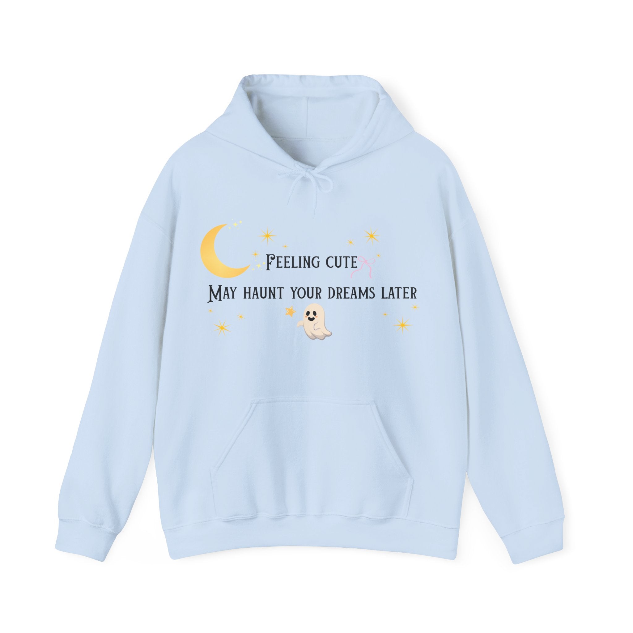 Hoodie — Moon & Stars “Feeling Cute May Haunt Your Dreams Later” Graphic