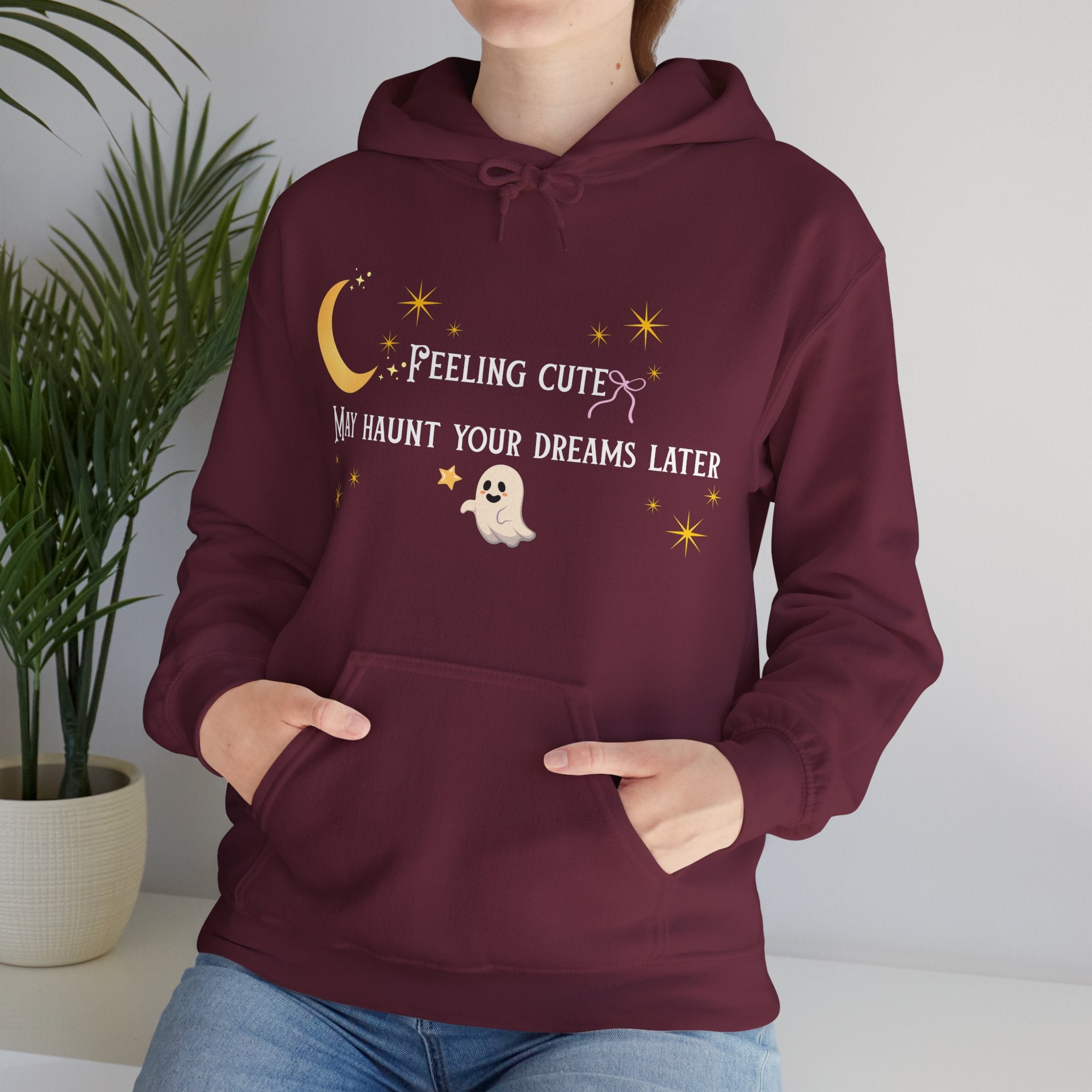 Hoodie — Moon & Stars “Feeling Cute May Haunt Your Dreams Later” Graphic