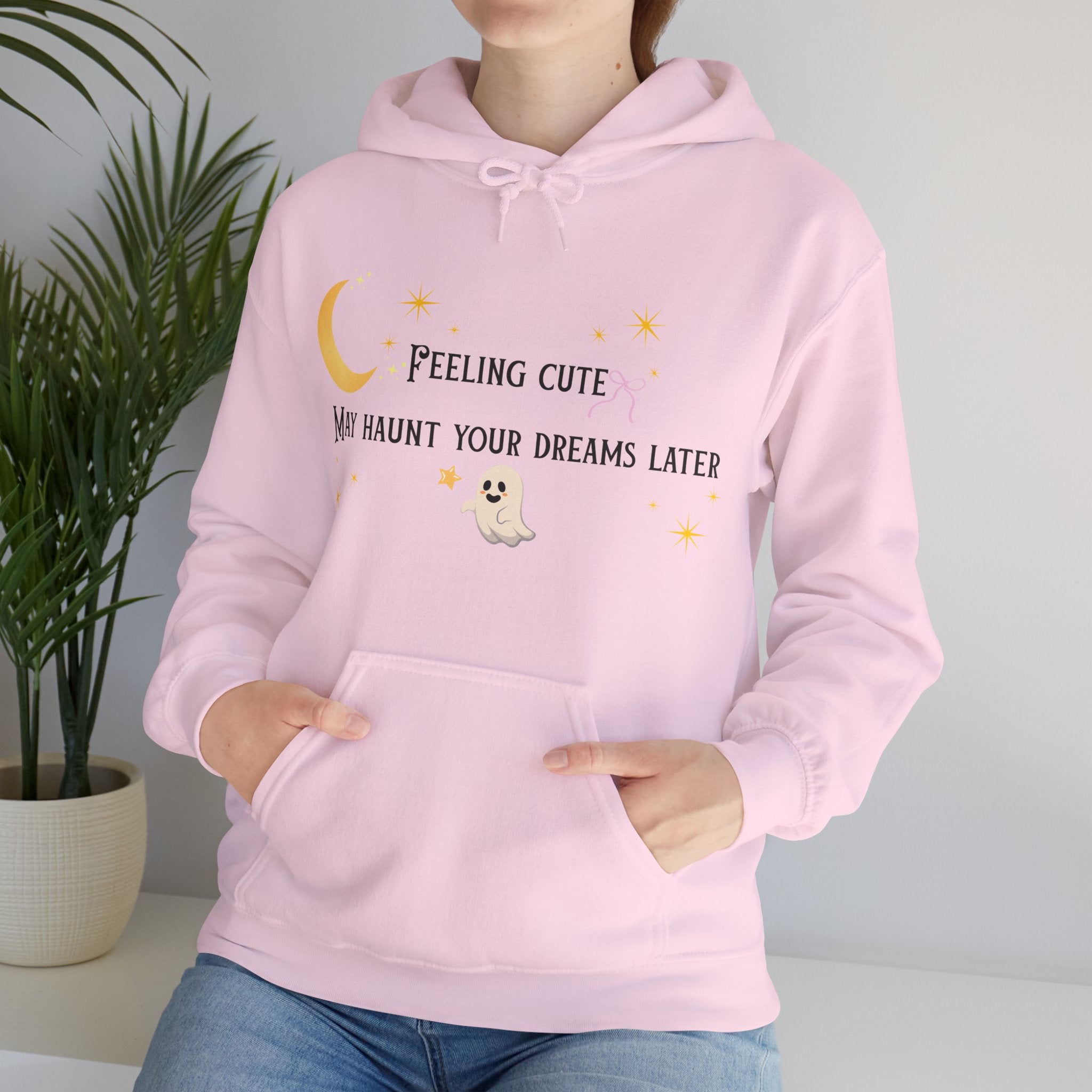 Hoodie — Moon & Stars “Feeling Cute May Haunt Your Dreams Later” Graphic