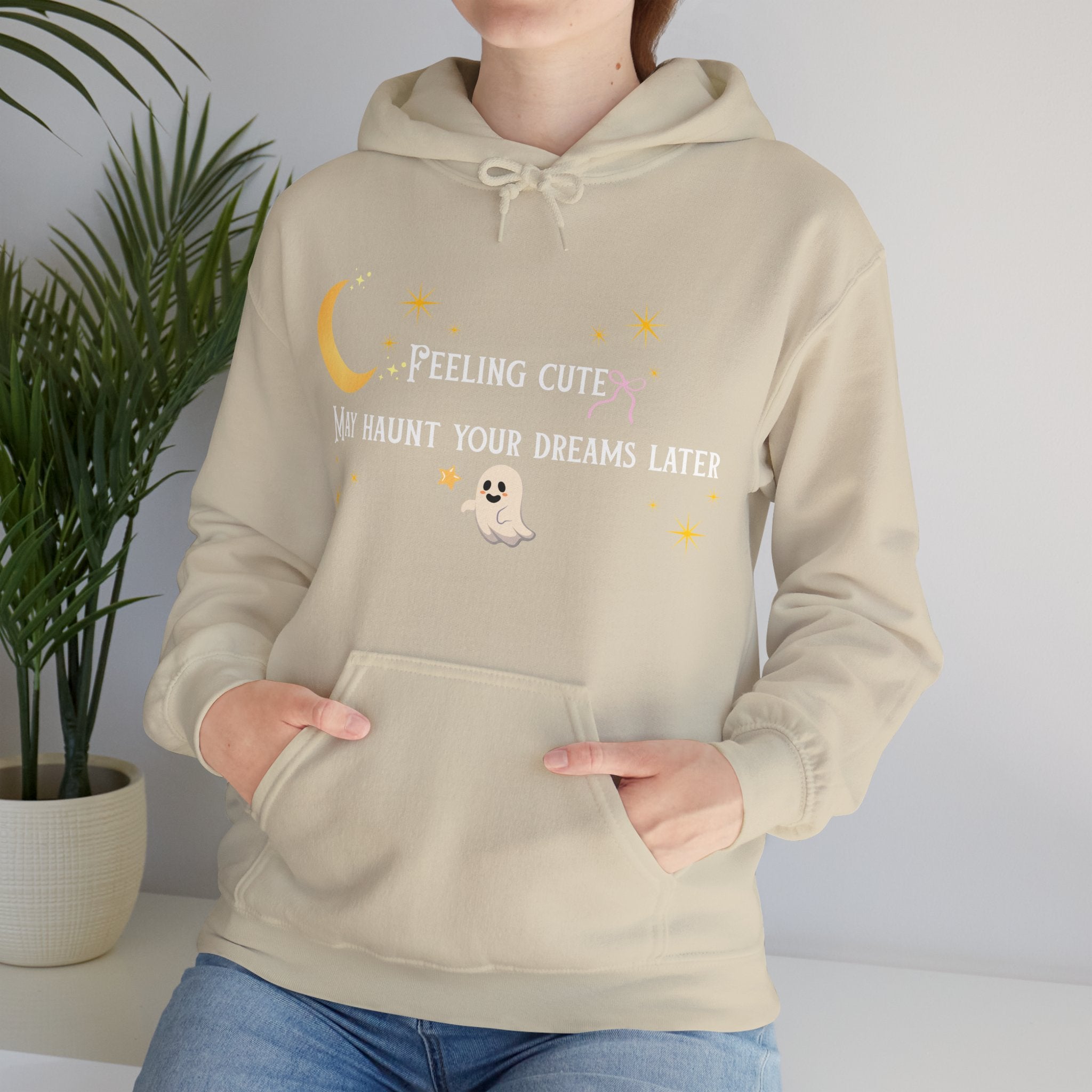 Hoodie — Moon & Stars “Feeling Cute May Haunt Your Dreams Later” Graphic