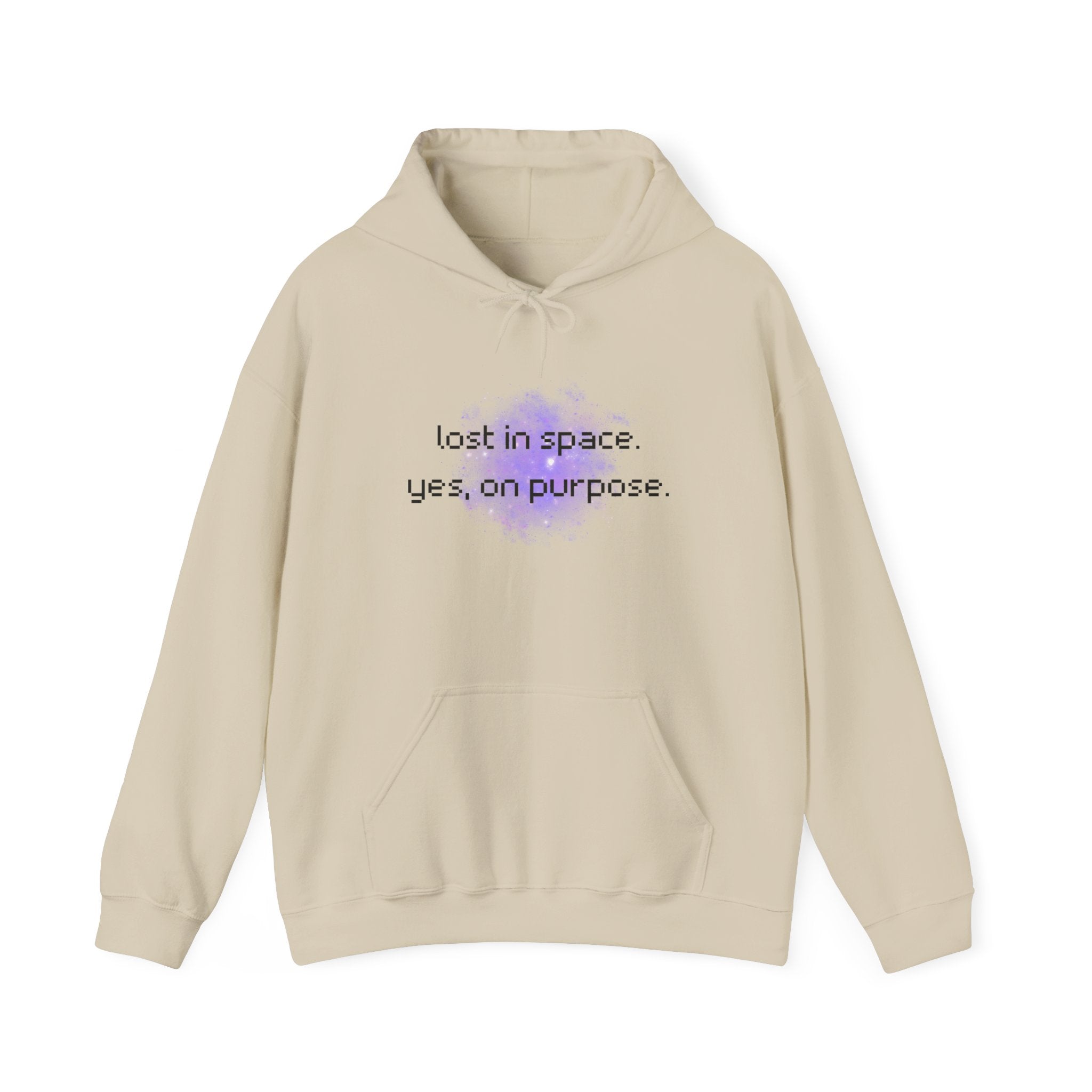 Hoodie — "lost in space. yes, on purpose." Minimal Lavender Galaxy Graphic