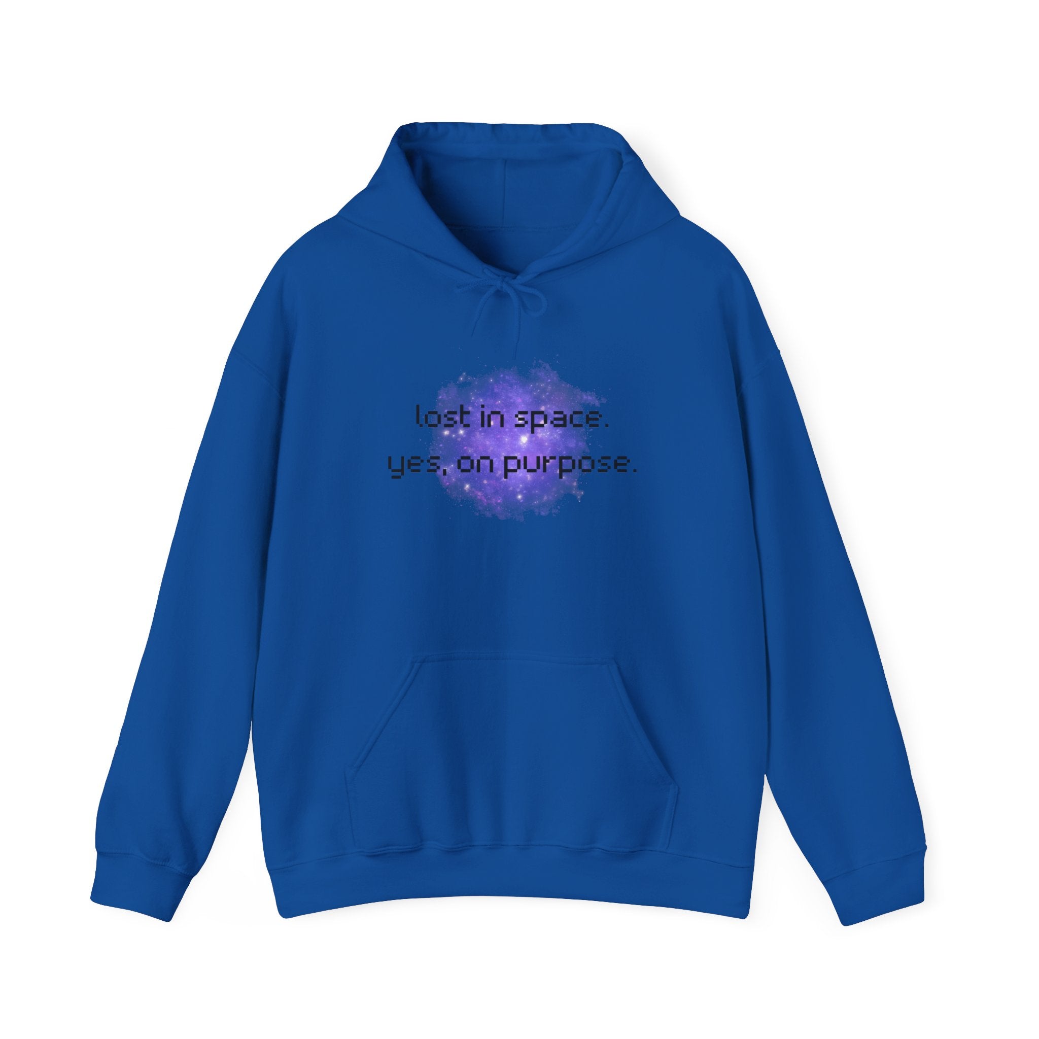 Hoodie — "lost in space. yes, on purpose." Minimal Lavender Galaxy Graphic