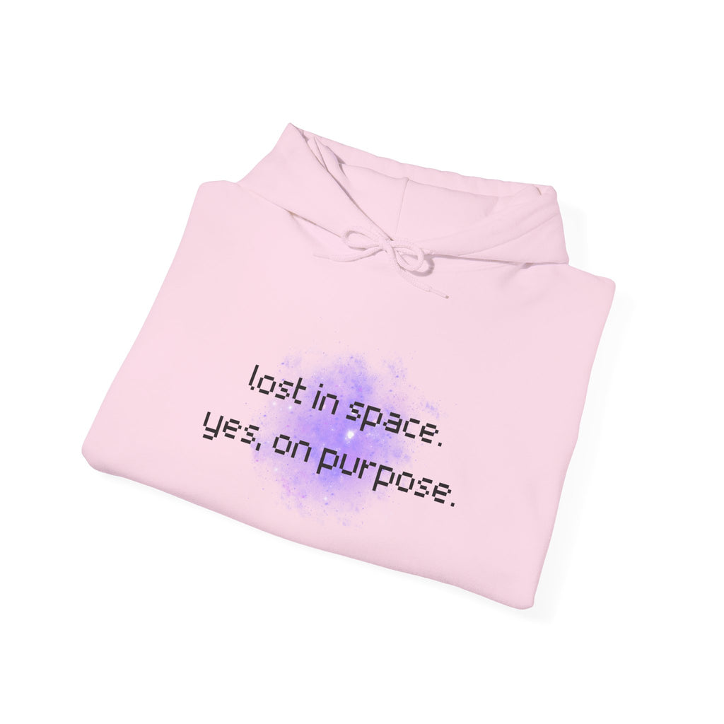 Hoodie — "lost in space. yes, on purpose." Minimal Lavender Galaxy Graphic
