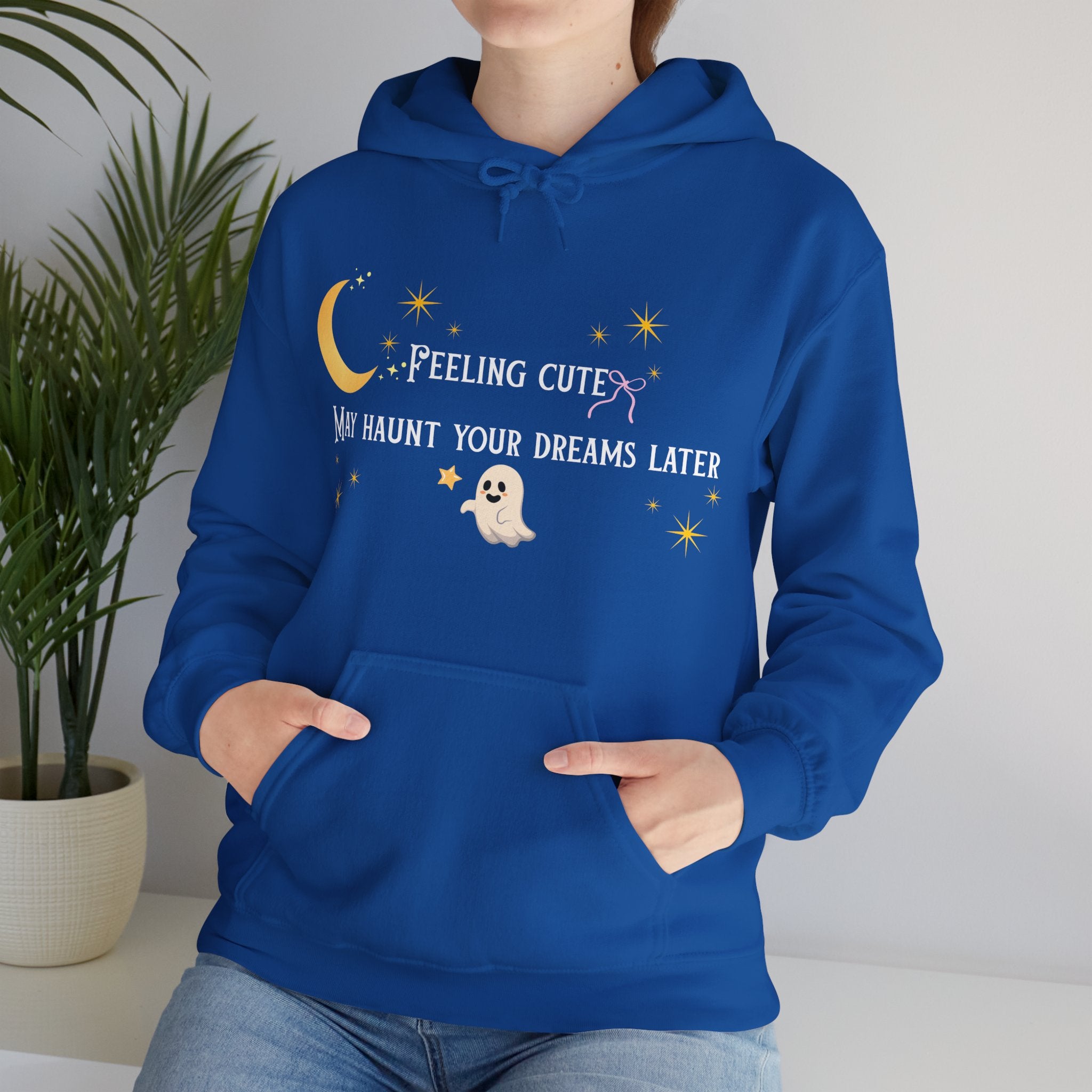 Hoodie — Moon & Stars “Feeling Cute May Haunt Your Dreams Later” Graphic