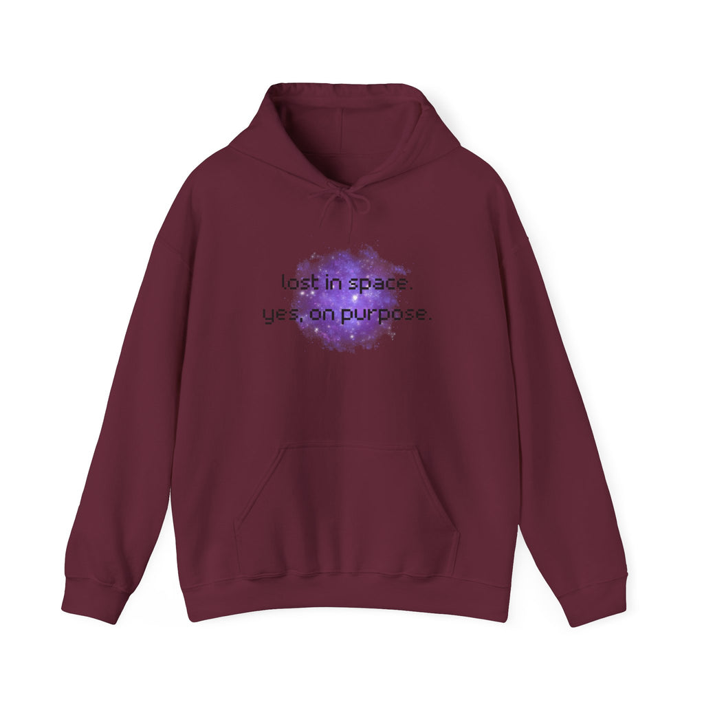 Hoodie — "lost in space. yes, on purpose." Minimal Lavender Galaxy Graphic