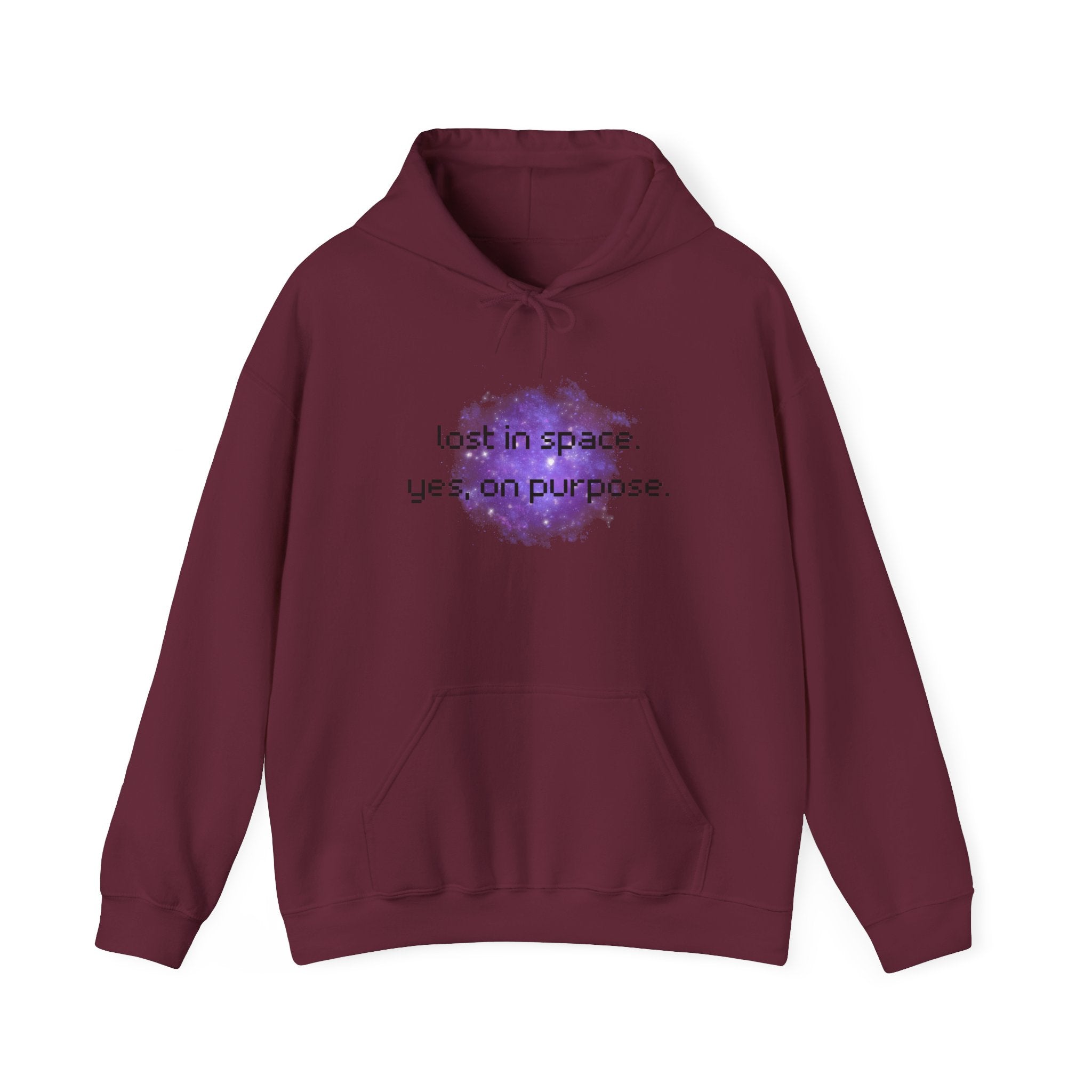 Hoodie — "lost in space. yes, on purpose." Minimal Lavender Galaxy Graphic