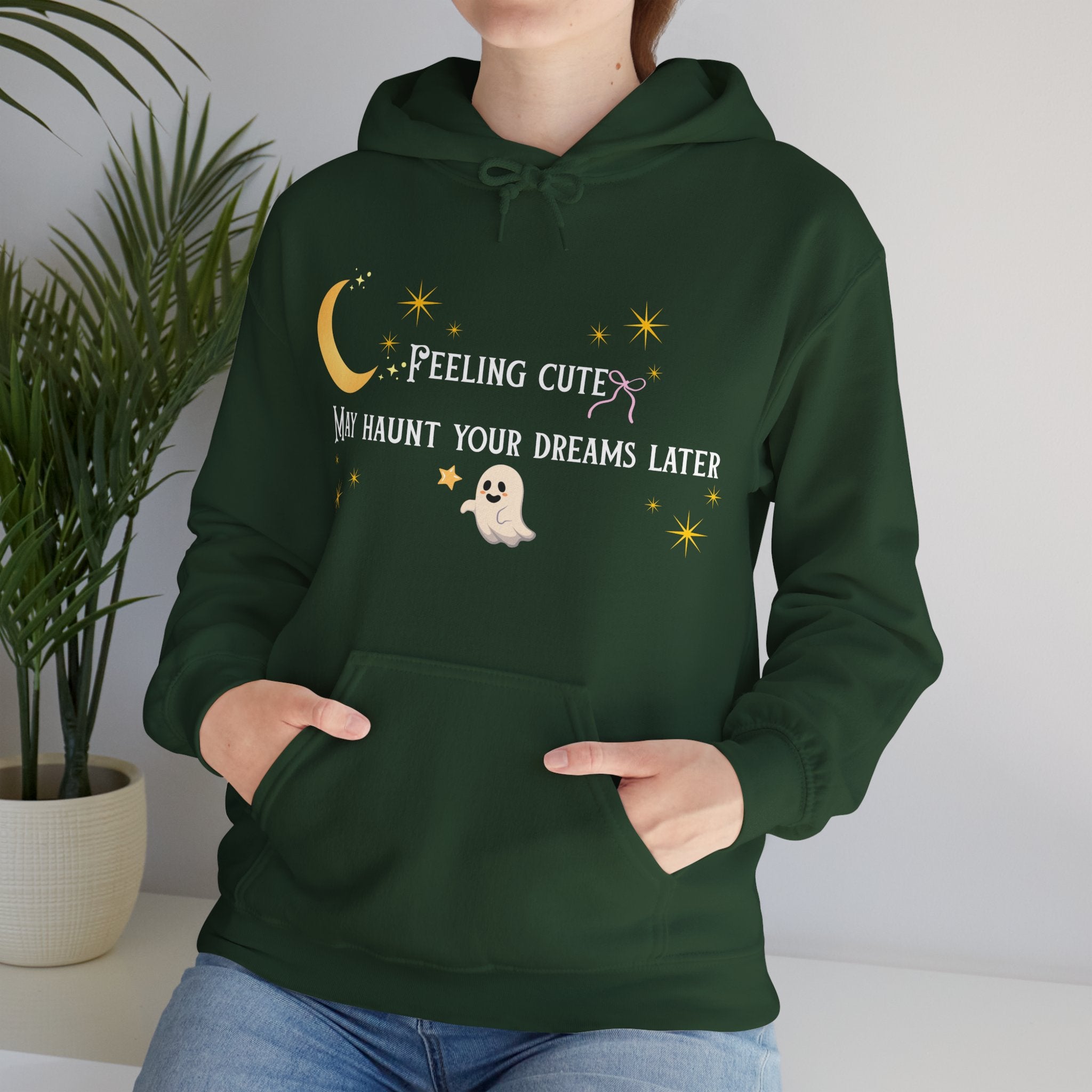 Hoodie — Moon & Stars “Feeling Cute May Haunt Your Dreams Later” Graphic